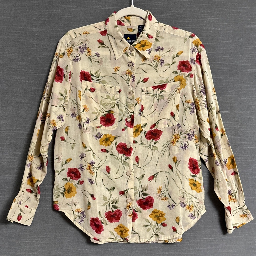 Vintage Lizsport Top S Petite Floral‎ Cotton Button 90s Y2K Boho Preppy Summer